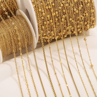 Stainless Steel Plated 18K Vacuum Electroplated Bead Chain Box Chain Cross Chain DIY Necklace Bracelet Jewelry Accessories