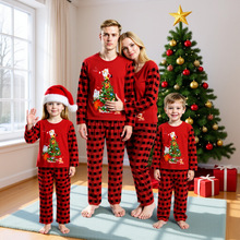 亚马逊跨境新款圆领长袖圣诞卡通印花亲子套装节日可爱家居服睡衣