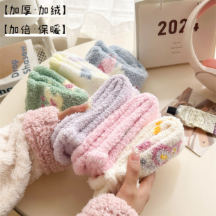 Autumn and Winter fleece-lined Thickened Coral Fleece Women's Socks Home Floor Socks Cute Plush Socks Women's Sleep Socks Caric Socks