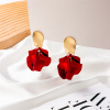 Retro fashionable red earrings, silver needle, accessory, silver 925 sample, European style