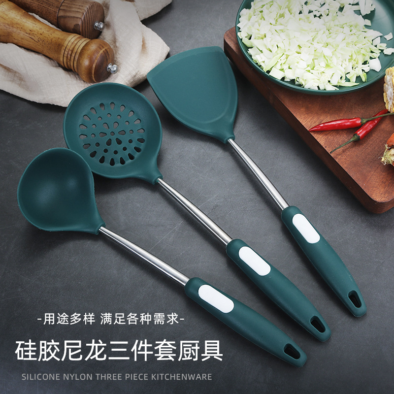 Nylon 304 tubo de acero inoxidable antiadherente conjunto de utensilios de cocina para casa de tres piezas