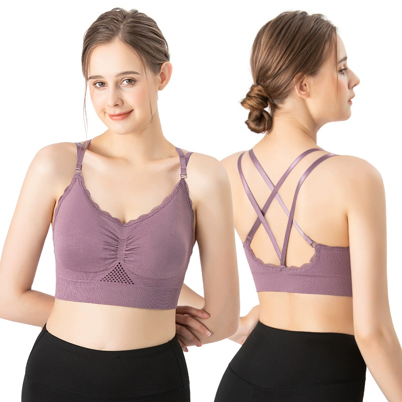 Спортивный бюстгальтер lace, топ-бюстье, дышащий быстросохнущий беспроводной бюстгальтер, лямки, одежда для йоги, нижнее белье, красивая спинка, двойные лямки