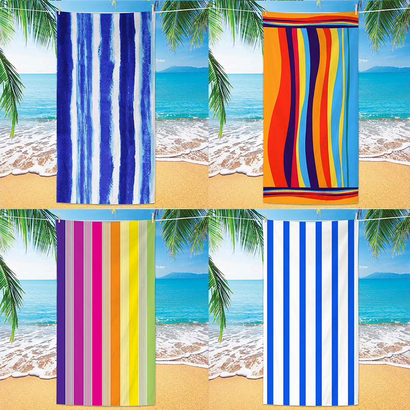 Cross-Border Best-Selling Striped Microfiber Beach Towel Digitally Printed Water-Absorbent Beach Towel Quick-Drying Double-Sided Velvet Bath Towel Cross-Border Best-Selling Striped Microfiber Beach Towel Digitally Printed Water-Absorbent Beach Towel Quick-Drying Double-Sided Velvet Bath Towel