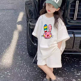 批发跨境网红女童卡通休闲时尚套装2025夏季儿童短裤宽松两件套装