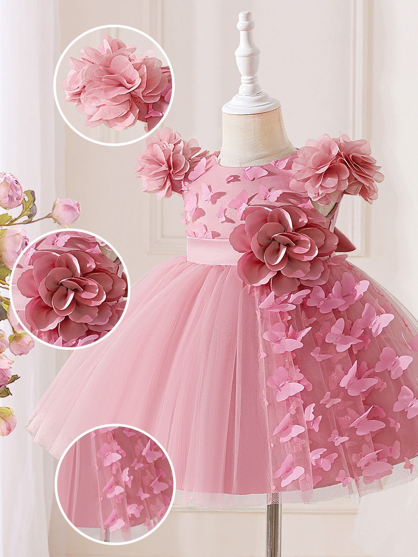 Amazon vestido de niñas desfile vestido de niñas decal de mariposa tridimensional vestido de niños