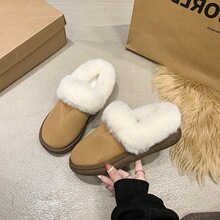 保暖雪地靴女外穿2025秋冬新款一脚蹬棉拖鞋加绒加厚包头毛毛拖鞋