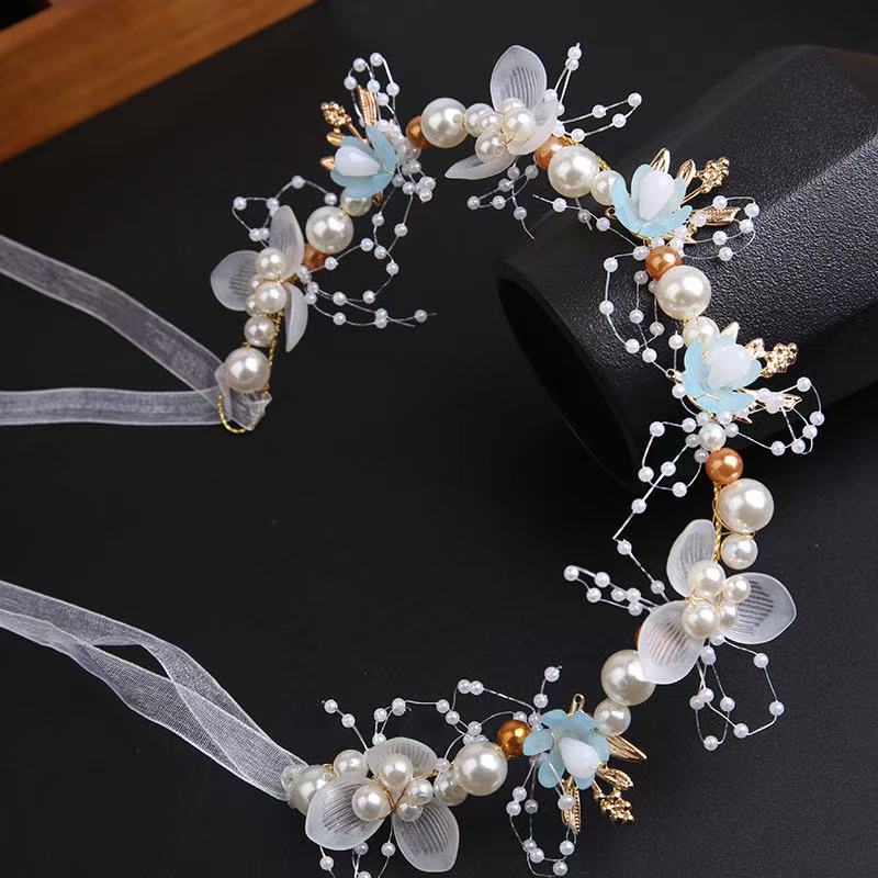 Blue headband pearl, flowered