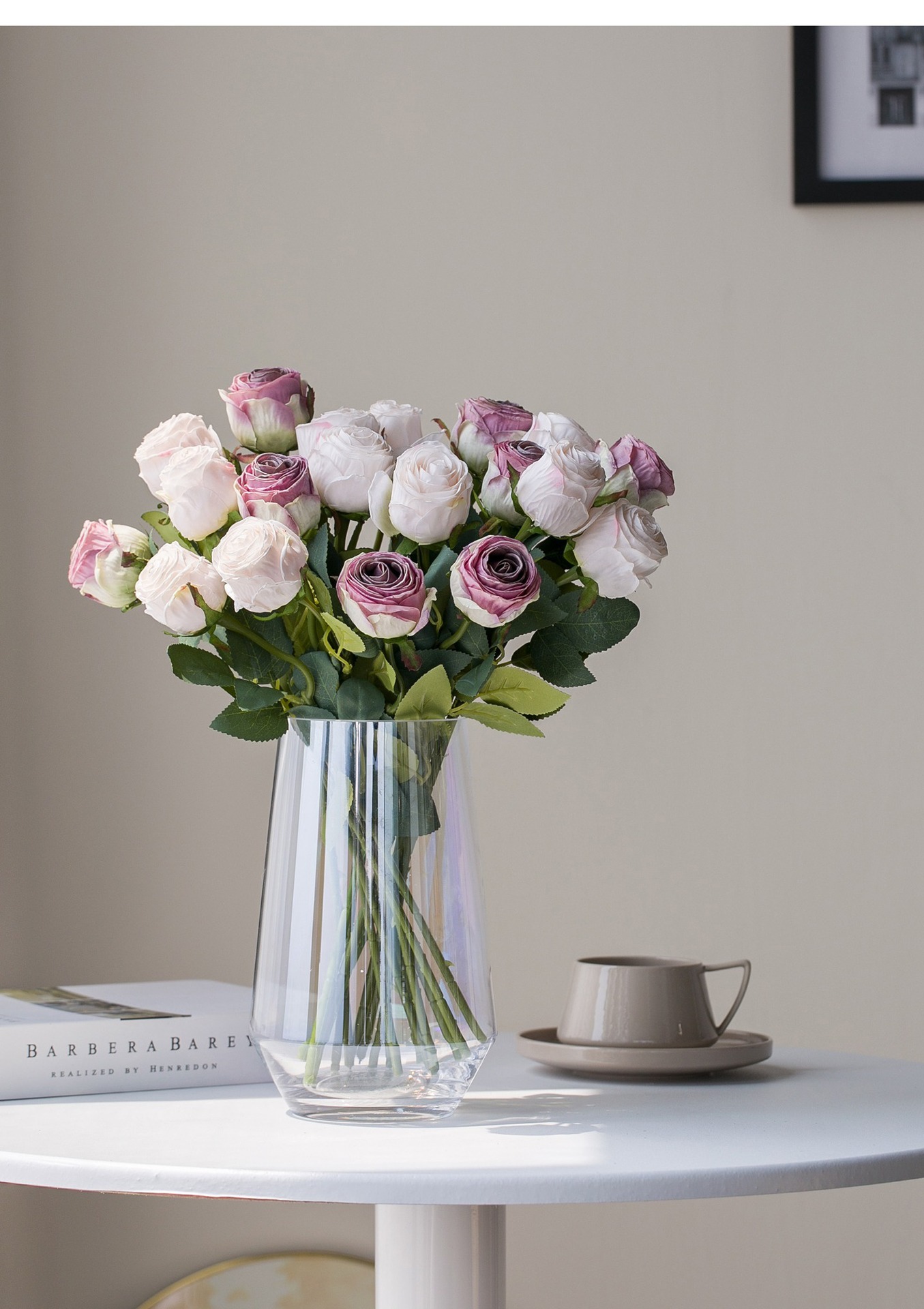 Floare artificială floare uscată margine arsă buchet de trandafiri sufragerie decor dormitor floare din plastic floare de mătase decorare de lux ușoară_voghion.com