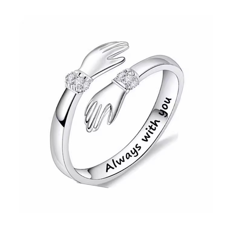 Double Hand Hugging Diamond Silver Ring for Women European and American Creative Love Hug Opening Adjustable Ring Heartwarming Gift Trend