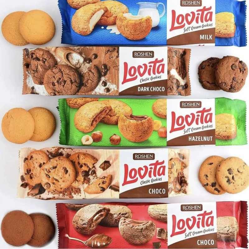 ROSHEN RushengLOVITA Печенье 150 г в коробке с арахисом и орехом фундуком сэндвич импортированные закуски