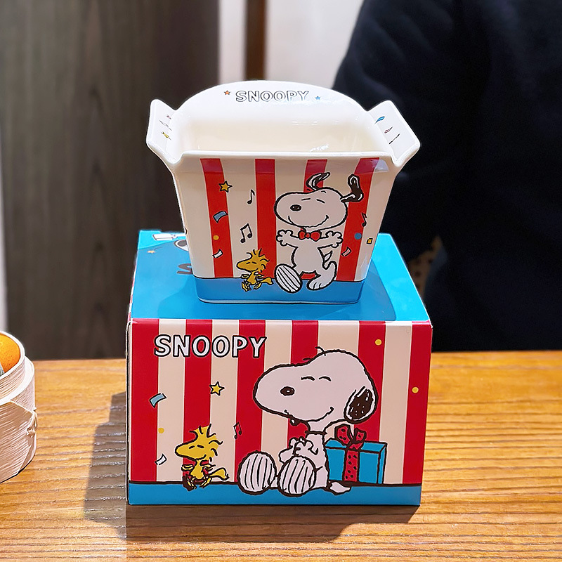 Snoopy co-marcado palomitas de maíz de cerámica pollo frito de gran capacidad bocadillos de bocadillos de microondas de alto valor facial image 8