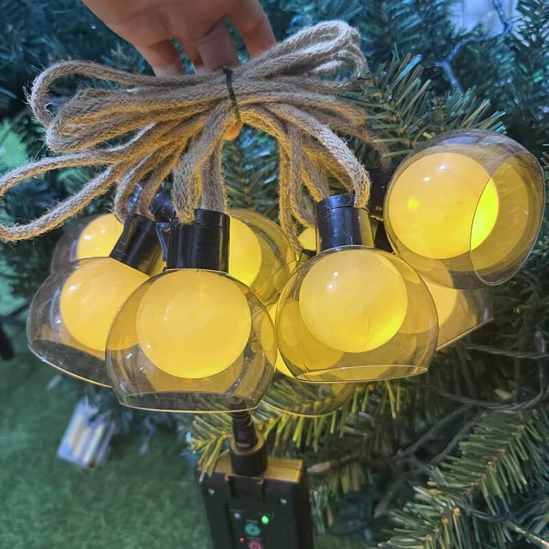 Solar hemp rope lamp string LED bulb lampshade outdoor waterproof camping atmosphere lamp courtyard festival decorative lights