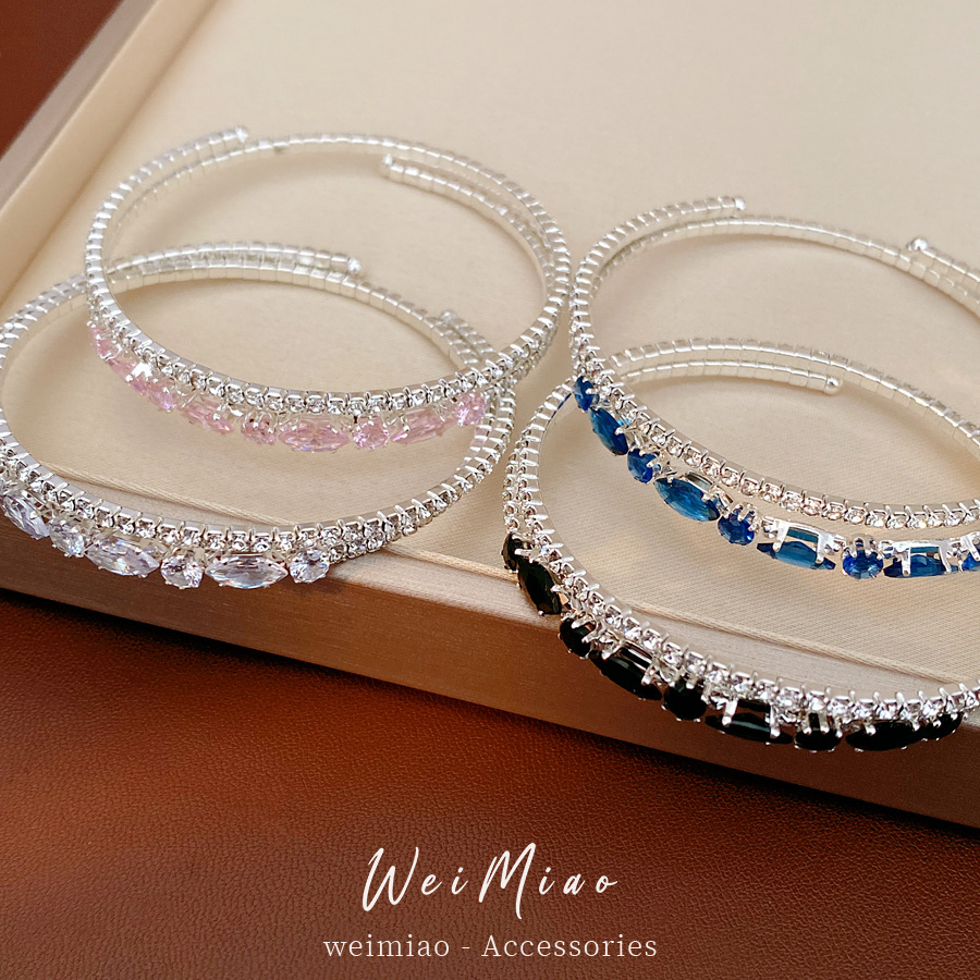 Diamantes arroz redondo geométrico pulsera elástica de doble capa temperamento pulsera de moda de alta calidad lujo ligero nicho joyería al por mayor