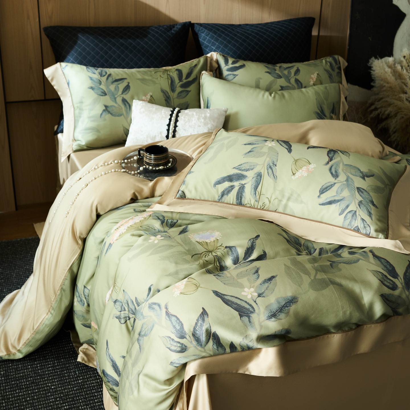 Capa de edredom refrescante Ice Silk, novo conjunto de quatro peças com estampa digital Cross-border 60s Lenzing Tencel, capa de edredom e lençol refrescantes Lyocell para cama de 1,8 m._voghion.com