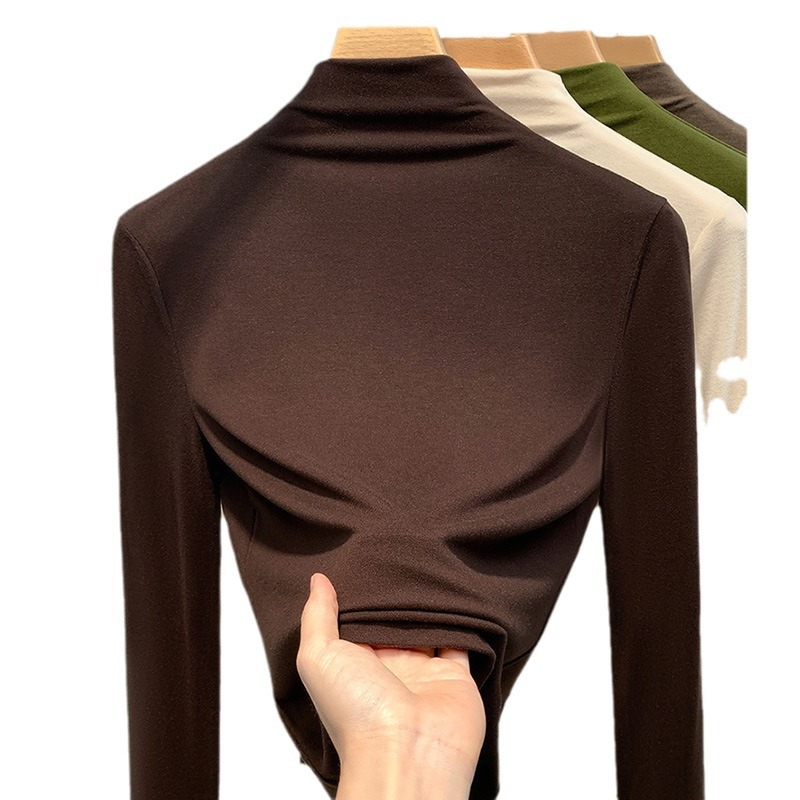 Mujeres medio cuello alto terciopelo camisa de fondo 2023 nuevas mujeres aminoácidos piel inferior ropa interior caliente desgaste recibido superior