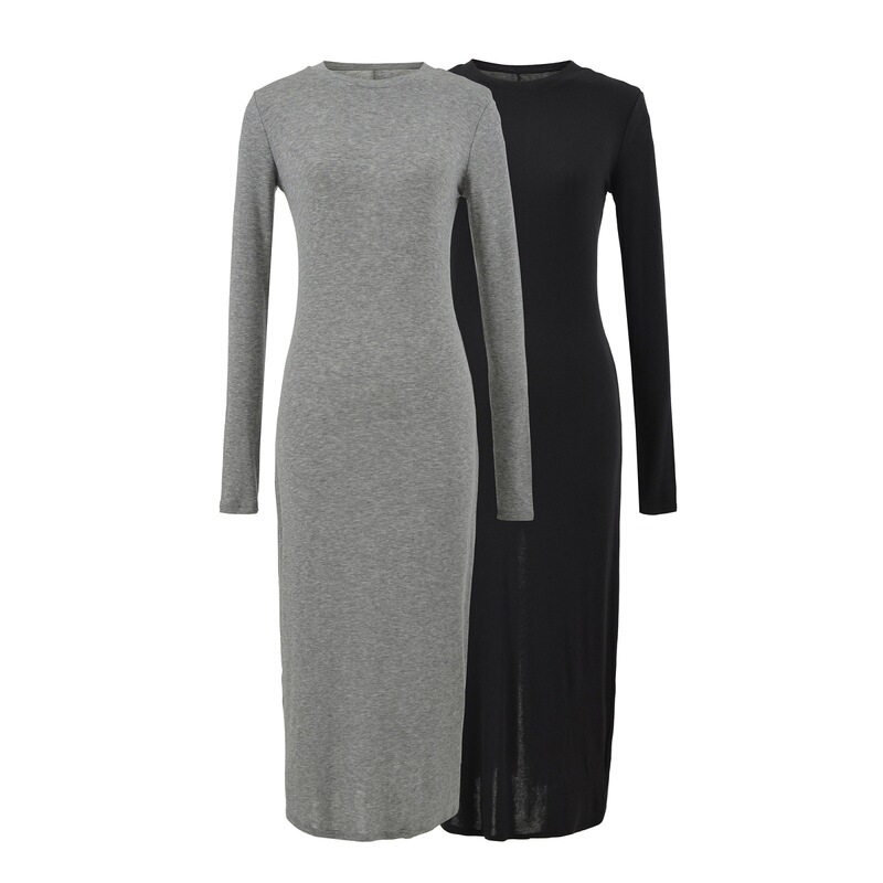 American Hot Girl Tencel Wool Stretch Slim Long-Sleeved Dress Women's Autum Slimming Look High-End Slit Hip-Covering Long Skirt