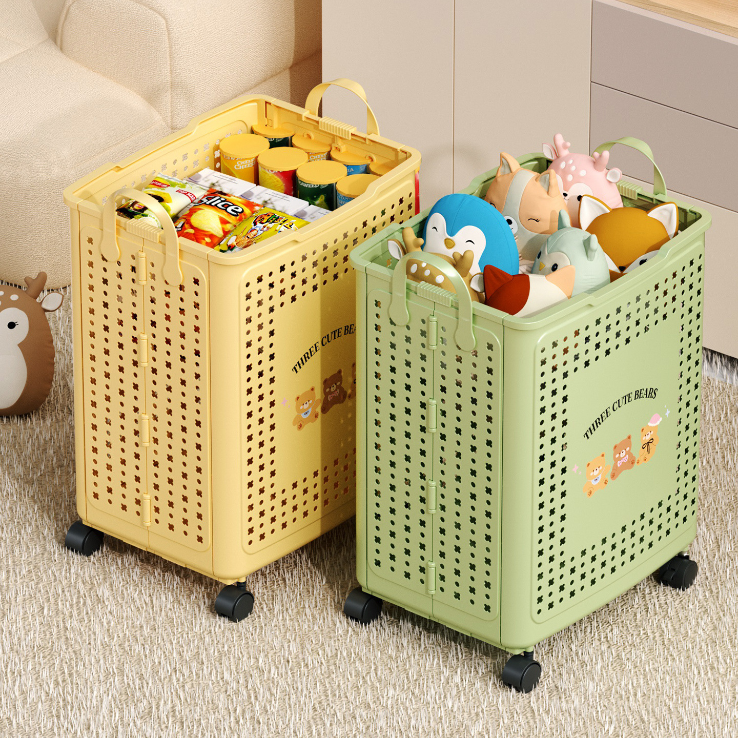 Folding Dirty Laundry Basket, Large Storage Basket, Dirty Clothes Hamper, Bathroom Storage Basket, Laundry Basket with Wheels, Modern and Simple