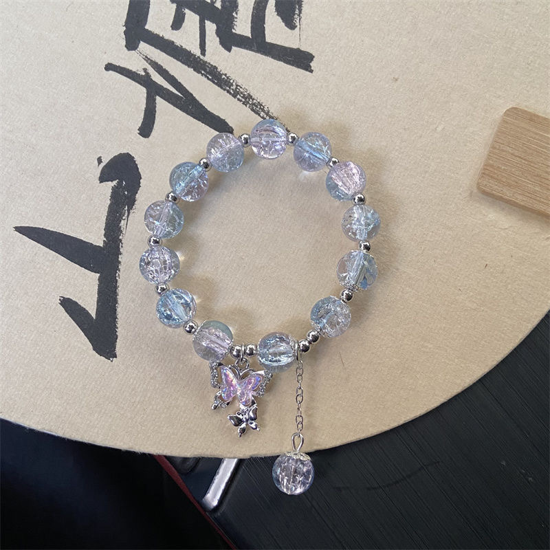 水晶の蝶のブレスレットの女性insの小さい大衆は灰色の月光の手の串のdiyのブレスレットの学生の贈り物を設計します。|undefined