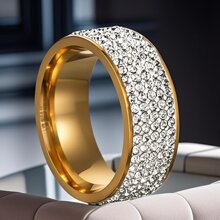 不锈钢戒指小众设计ins风5排钻男士指环8mm宽不掉色男潮钛钢素圈