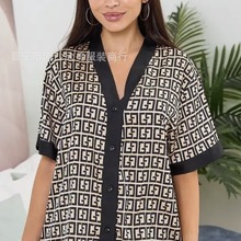 Designer Pajamas冰丝睡衣女短袖短裤开衫仿真丝绸翻领家居服套装