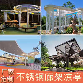 大型不锈钢凉亭定制异形廊架景观雕塑定制户外金属亭子园林长廊
