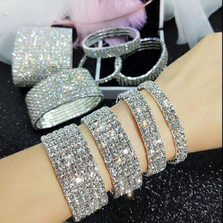 European and American Full Diamond Versatile Bracelets for Women, Cool Style Fashion Bracelets, Korean Style Simple and Versatile Elastic Bracelets