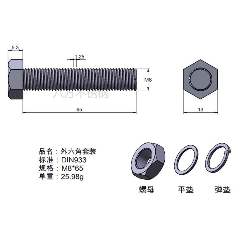 Tuerca de tornillo 304 acero inoxidable hexagonal conjunto de alta resistencia con almohadilla perno de tornillo antideslizante M3M4M5M6M12