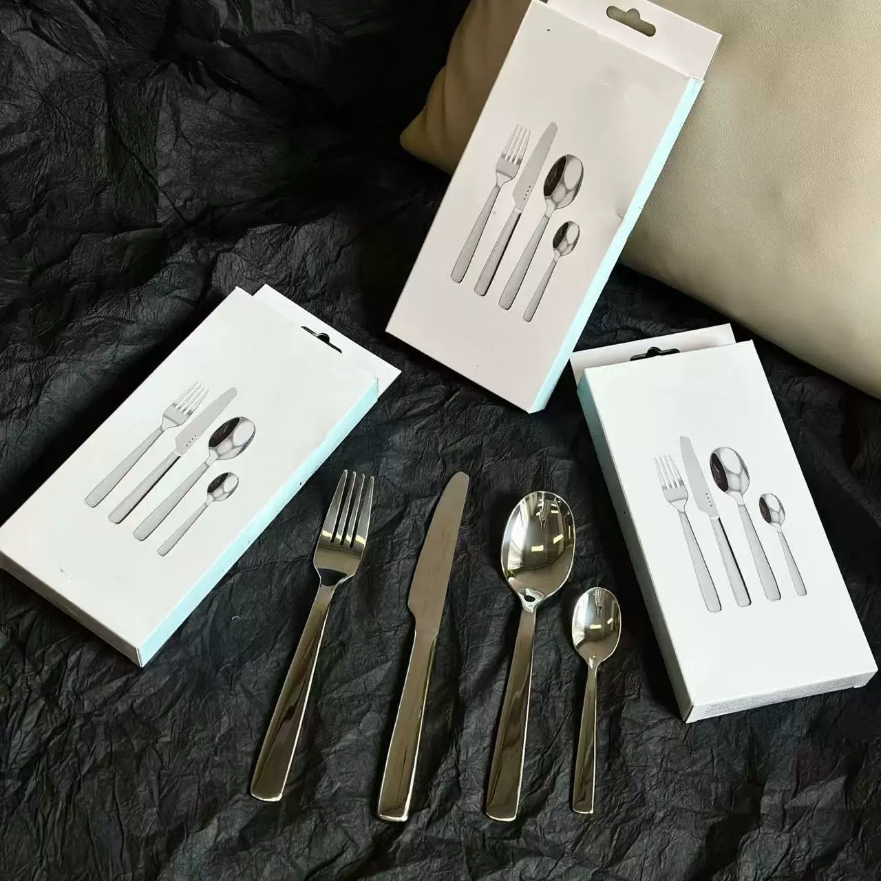 Tableware stainless steel, durable set for hotel, simple and elegant design, increased thickness
