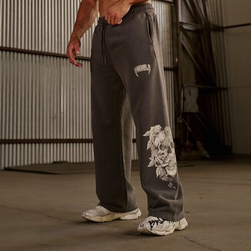 YOUNGLA American streetwear high-street track pants for runners, gym, fitness, casual straight-leg loose pants