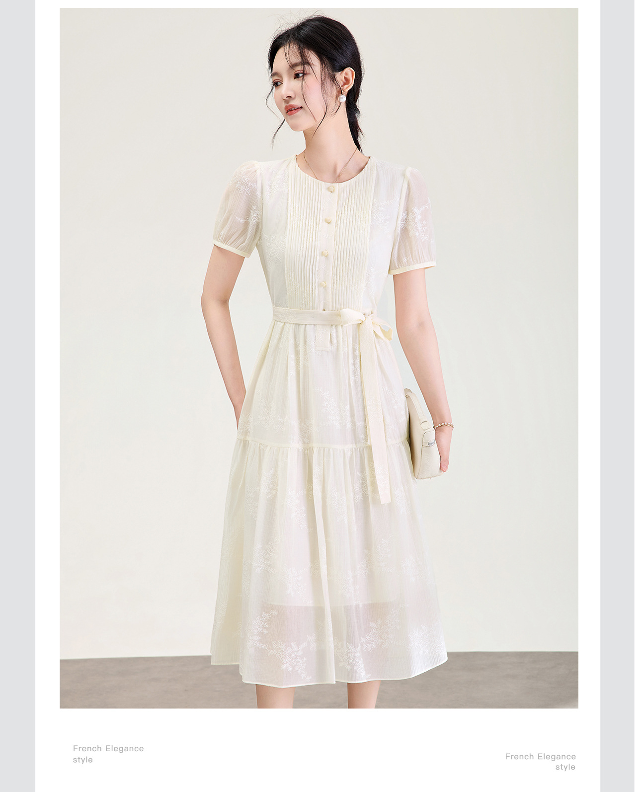 Váy maxi thêu hoa tay ngắn chất liệu tencel mềm mại — màu đen chi tiết 8