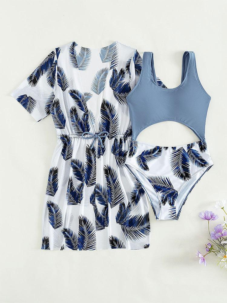 231g Weight Short Sleeve Sleeve Length Polyester Fabric Type Girl'S Elegant Lady Leaves 2 Pieces Set Bikinis Swimwear