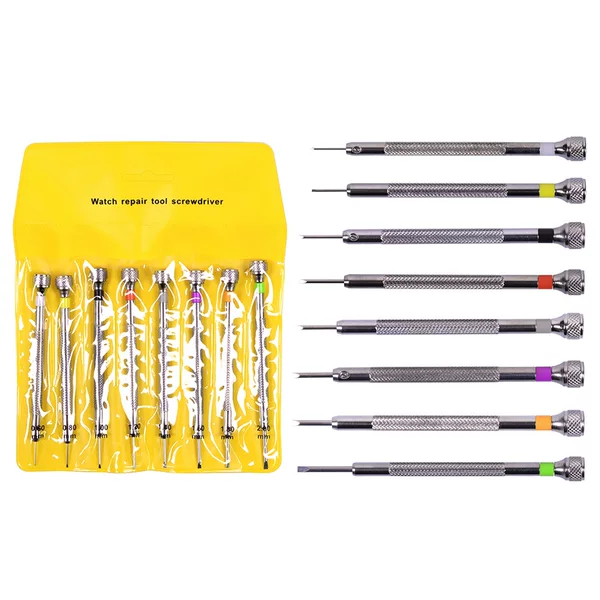Watch Repair Tools, 8-Piece Set, 0.6-2.0mm Flathead Screwdriver, Screwdriver for Glasses Repair