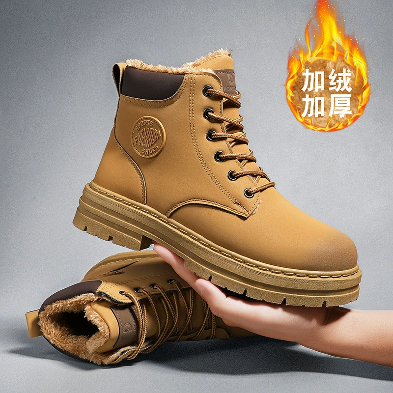 Мужская обувь, зимняя высокая рабочая одежда, ботинки Martin в британском стиле, мужские на флисовой подкладке, универсальные уличные зимние сапоги в Корейском стиле, модная обувь