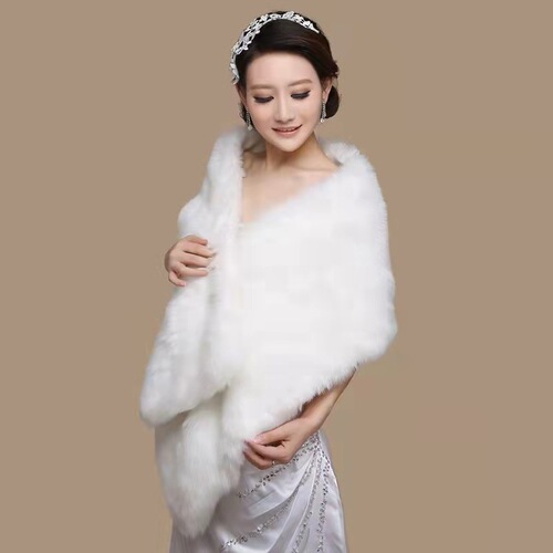 Cross-border wholesale fur shawl wedding dress bride wedding performance long cheongsam shawl red white black scarf