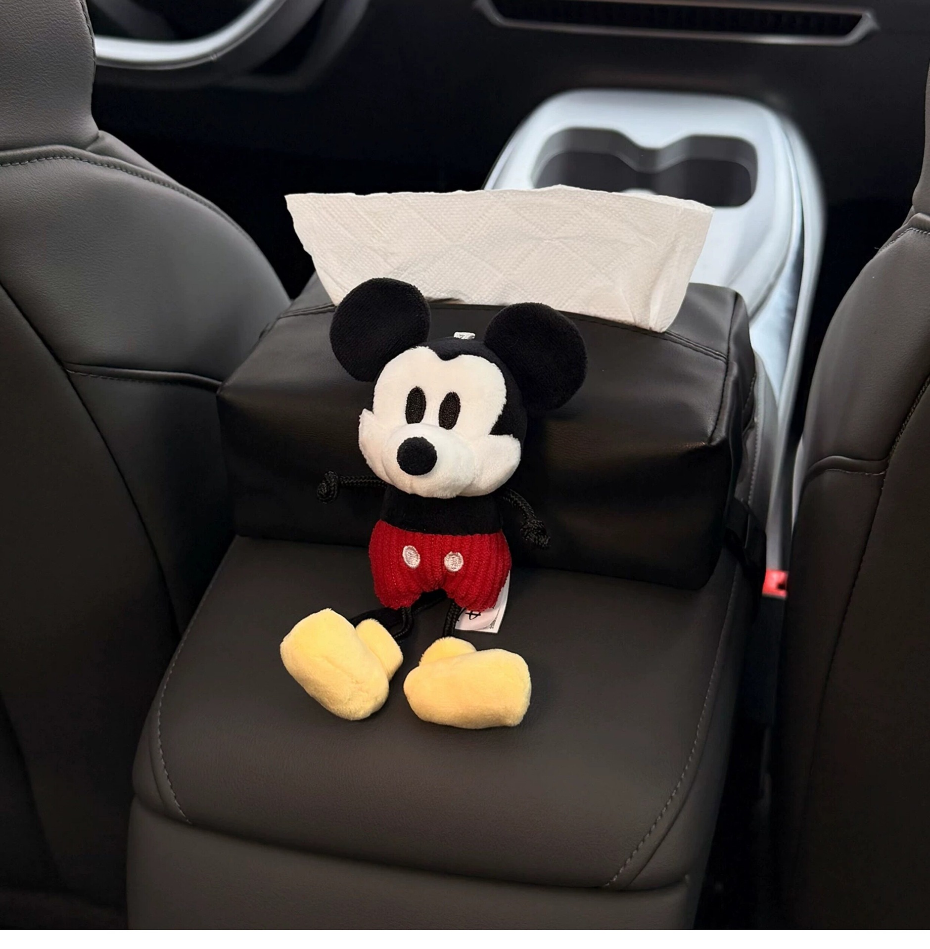 2026 New Model Mickey Goofy Car Tissue Box, Car Interior Armrest Box Tissue Holder, Seat-Mounted Car Tissue Bag