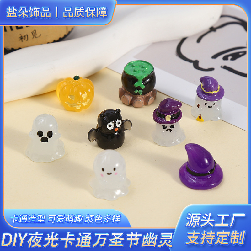 Cross-Border Halloween Ghost Pumpkin Luminous Series Ornaments DIY Creative Resin Ornaments Desktop Small Ornaments Wholesale