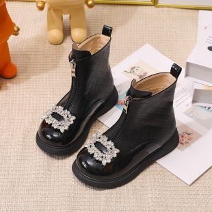 Girls' Boots Small Fragrant Winter Shoes Kidsren's Boots Soft-Soled Leather Boots 2024 Autumn and Winter Velvet Little Girls' Single Boots
