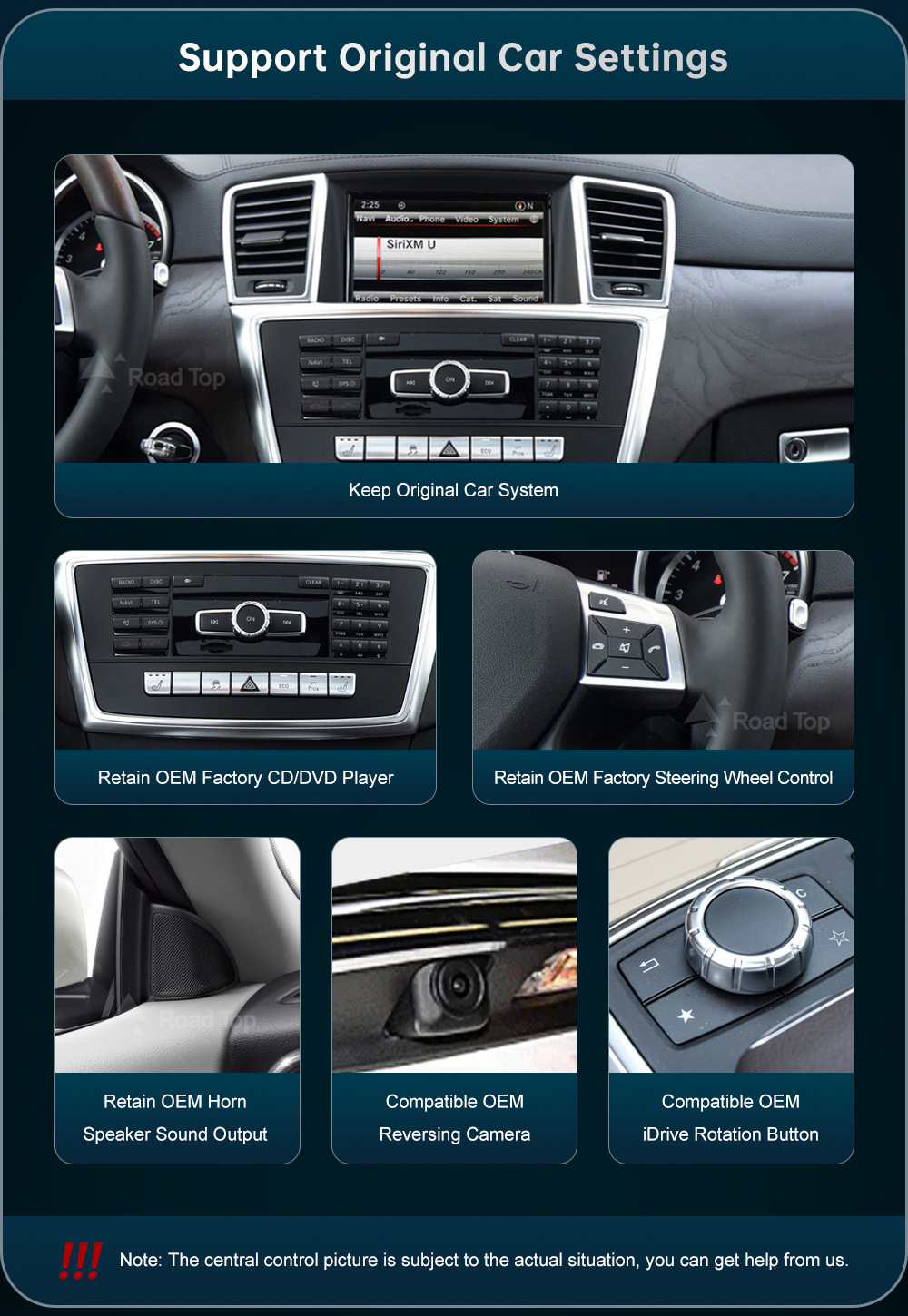 RoadTop Wireless CarPlay Screen For Mercedes Benz ML W166 GL X166 NTG4.5 Display