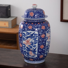 景德镇仿古手绘青花瓷釉里红将军罐陶瓷收藏品电视柜书房博古架白
