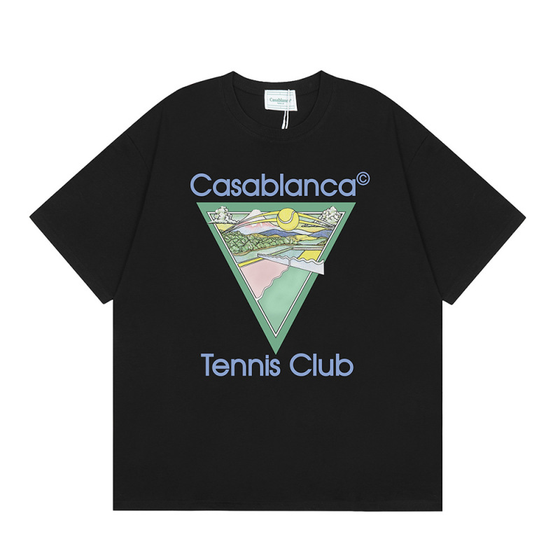 クロスボーダー2025夏服カサブランカドア枠ロゴプリント男女ゆるい半袖tシャツ重ポンド綿|undefined