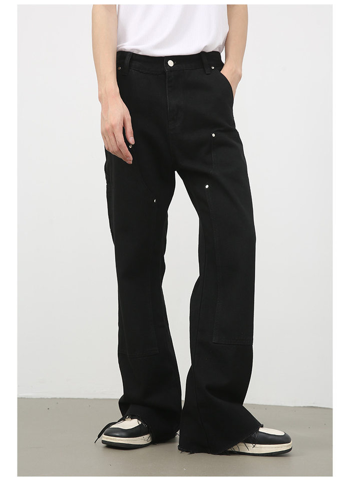 Quần jean nam ống suông phối khóa kéo phong cách Hàn, quần dài denim mềm mại — Màu đen chi tiết 10