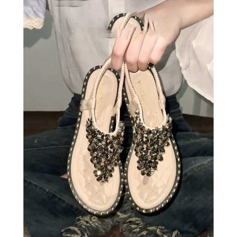 Женские сандалии с юбками 2025 новый стиль французский стиль красивая верхняя одежда богемные большие размеры летние балетки