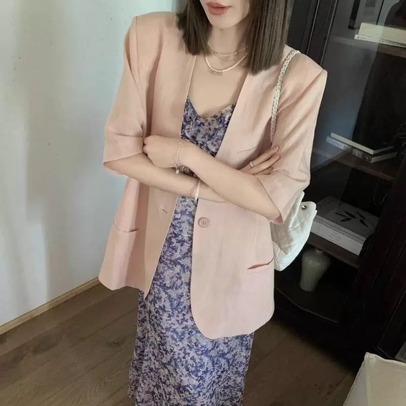 Summer extra large thin classic suit jacket for leisure, plus size, high-quality style, bright catchy style, with short sleeve