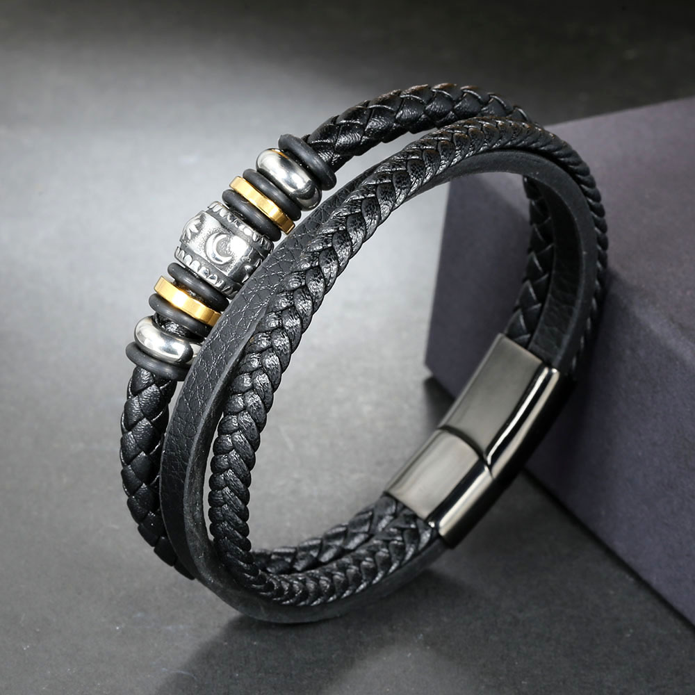 Simple Style Geometric Pu Leather Titanium Steel Braid None 18K Gold Plated Men'S Bracelets display picture 3