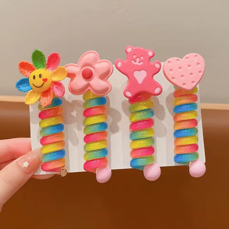 Радужный детский мультфильм телефон, яркая прическа аксессуар, эластичная хвостик с хвостиками, новая коллекция