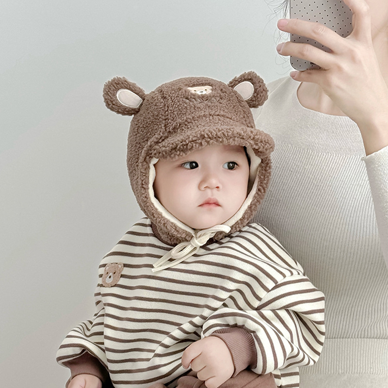 Sombreros para bebés otoño y invierno calientes y gruesos gorras de rayos lindos dibujos animados para niños y mujeres a prueba de viento gorras de peluche para oídos