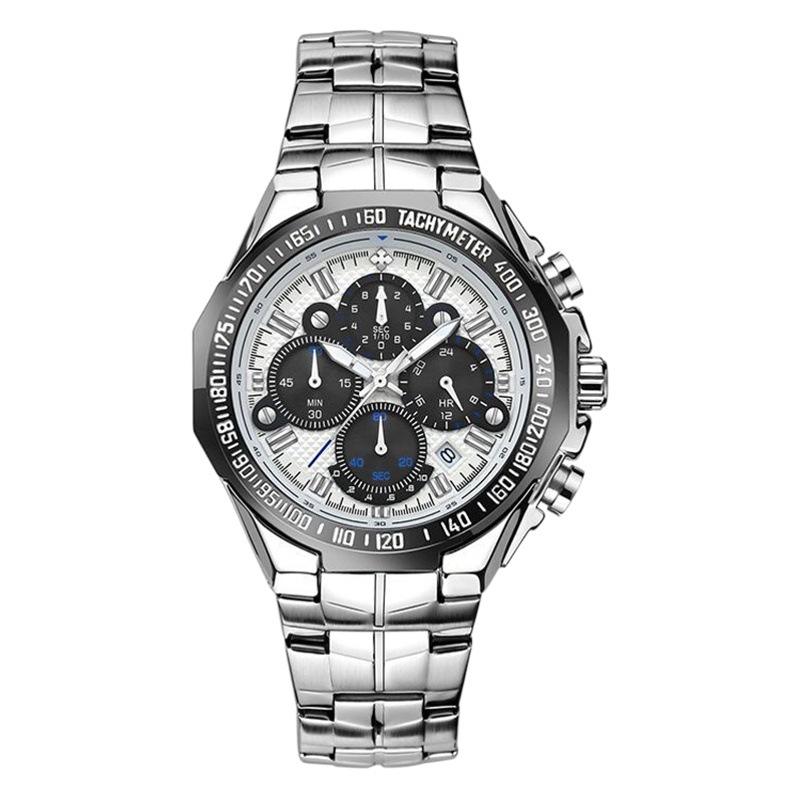 WWOOR correa de acero de los hombres multifuncional reloj de cuarzo de seis pines impermeable reloj luminoso de sincronización ocasional 8868