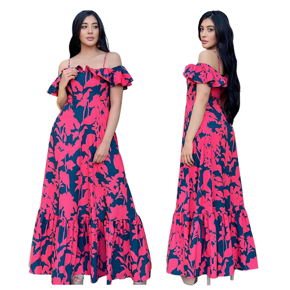 Women's Regular Dress Preppy Style Simple Style Collarless Printing Short Sleeve Color Block Maxi Long Dress Holiday Daily display picture 1