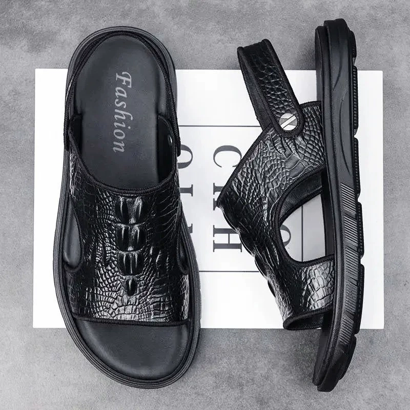 Сандалии мужские новые летние 2023 из натуральной кожи спортивная Нескользящая пляжная обувь для вождения повседневная одежда сандалии двойного назначения