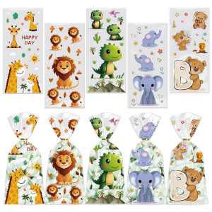 新款现货外贸跨境玻璃纸聚会派对伴手礼回手礼卡通丛林动物糖果袋